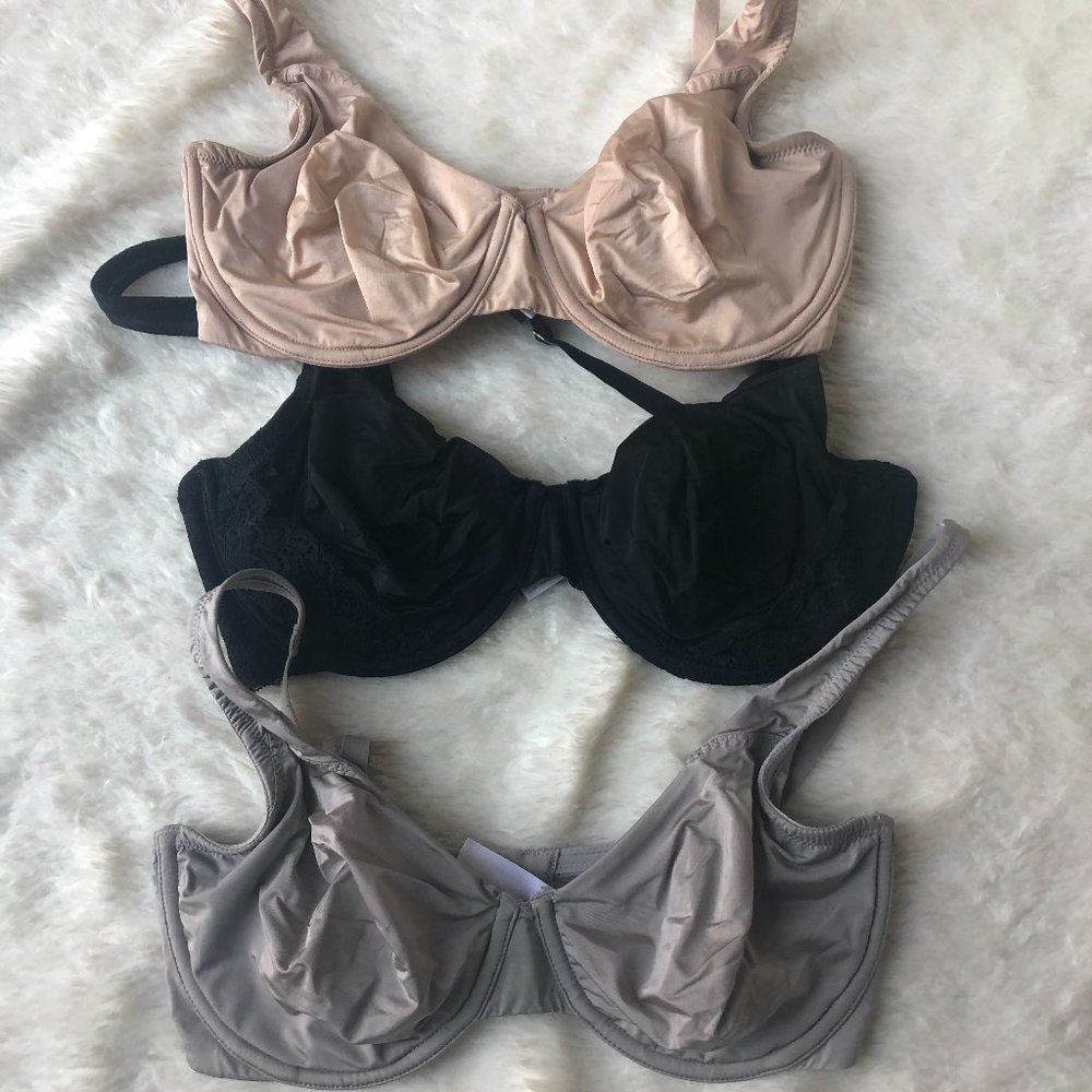 Set of 3 unpadded wired bras from True and Co 34D